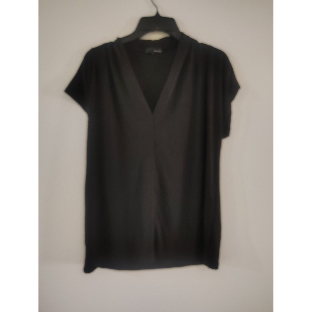Misook Womens Black V-Neck Short Sleeve Blouse Top Size Large